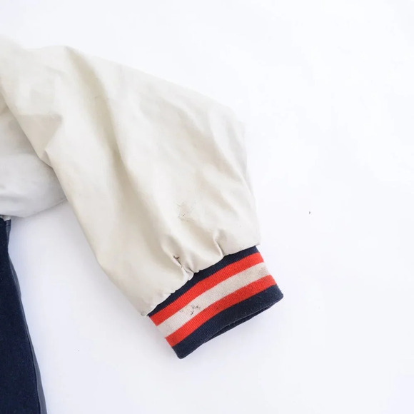 Vintage 90S Steve And Barrys British Flag Navy And Cream Wool Blend Faux Leather - Picture 7 of 16